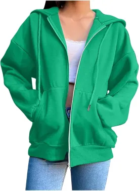 2023 Zip Up Hoodies For Women Oversized Sweatshirt Fall Casual Long Sleeve Plus Size Loose Fashion Jacket Coat