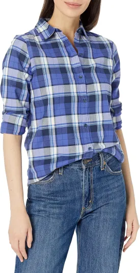 Amazon Essentials Women's Classic-Fit Long-Sleeve Lightweight Plaid Flannel Shirt