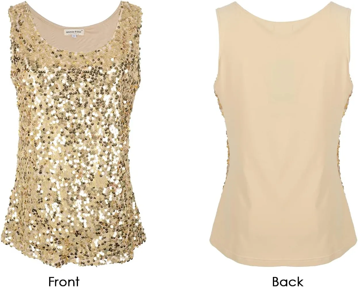 Anna-Kaci Womens Sequin Metallic Sparkly Cocktail Party Sleeveless Tank Top