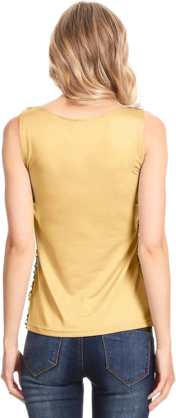Anna-Kaci Womens Sequin Metallic Sparkly Cocktail Party Sleeveless Tank Top