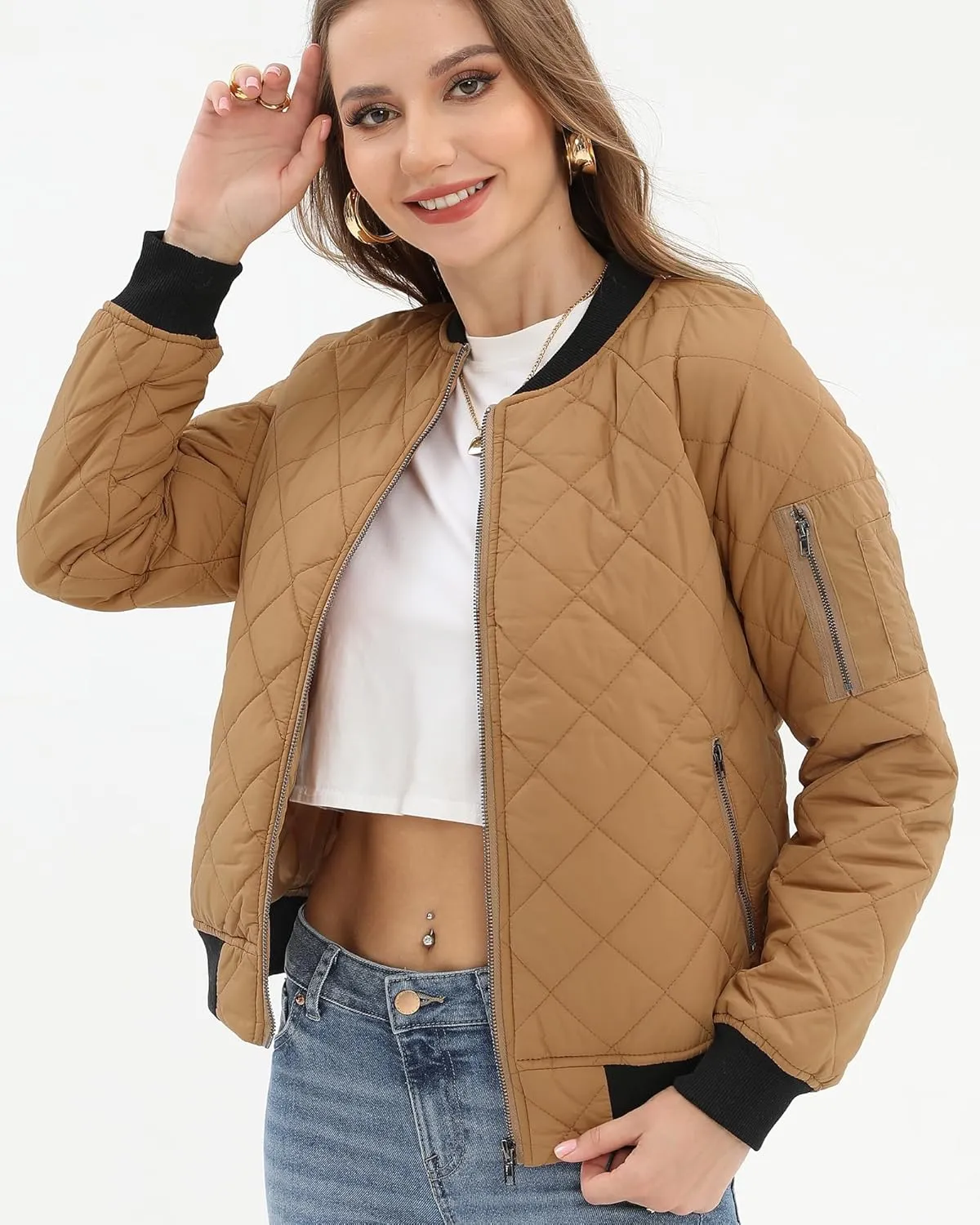 Argstar Women's Quilted Bomber Jakcet with 5 Pockets (XS-XXL)