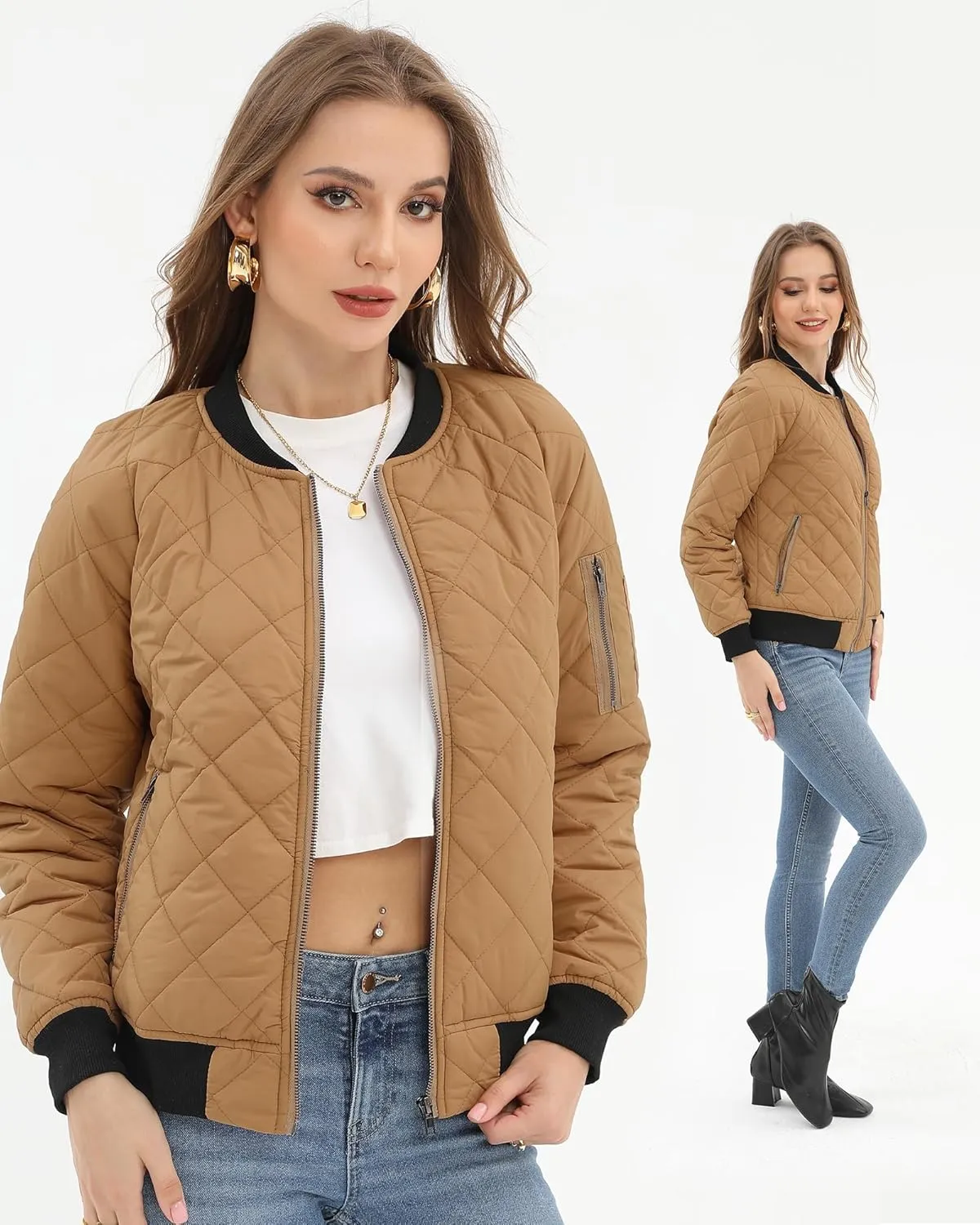 Argstar Women's Quilted Bomber Jakcet with 5 Pockets (XS-XXL)