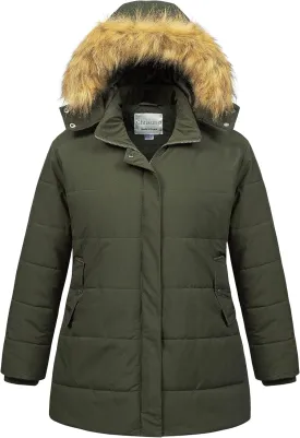 Chrisuno Women's Plus Size Winter Coat Waterproof Long Puffer Jacket Warm Thicken Parka with Removable Fur Hood