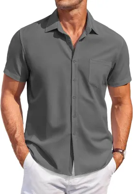 COOFANDY Men's Casual Button Down Shirts Short Sleeve Summer Beach Vacation Untucked Dress Shirts with Pocket