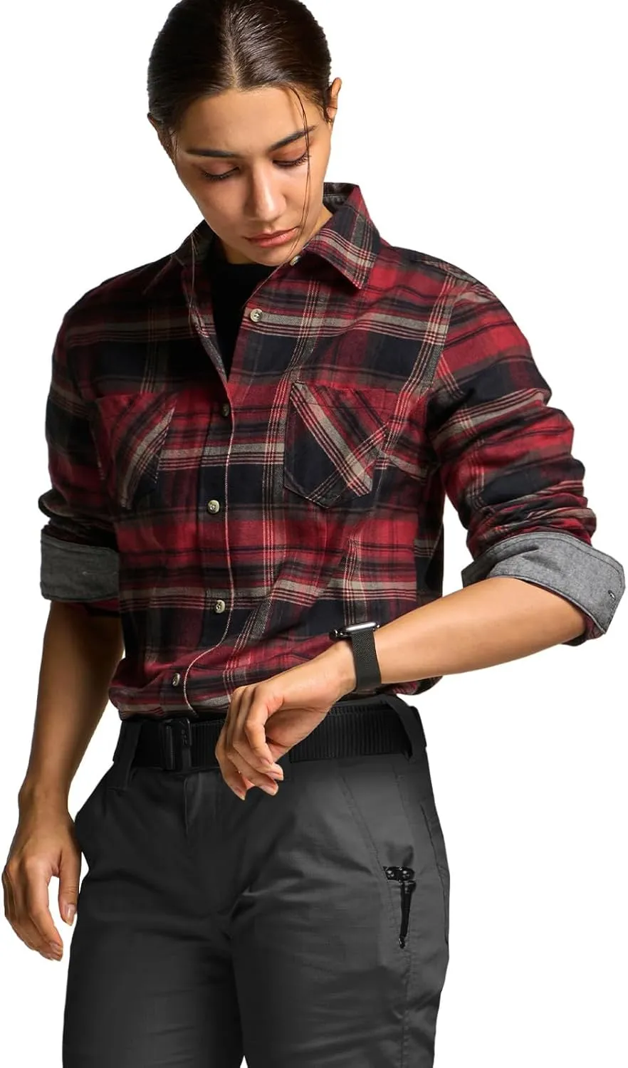 CQR Women's Plaid Flannel Shirt Long Sleeve, All-Cotton Soft Brushed Casual Button Down Shirts