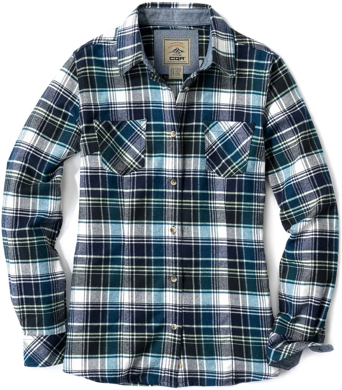 CQR Women's Plaid Flannel Shirt Long Sleeve, All-Cotton Soft Brushed Casual Button Down Shirts
