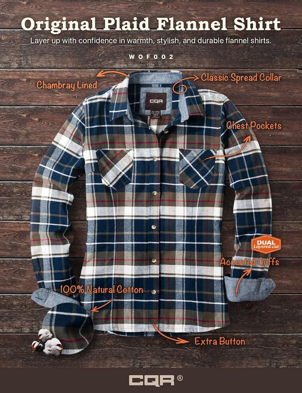 CQR Women's Plaid Flannel Shirt Long Sleeve, All-Cotton Soft Brushed Casual Button Down Shirts