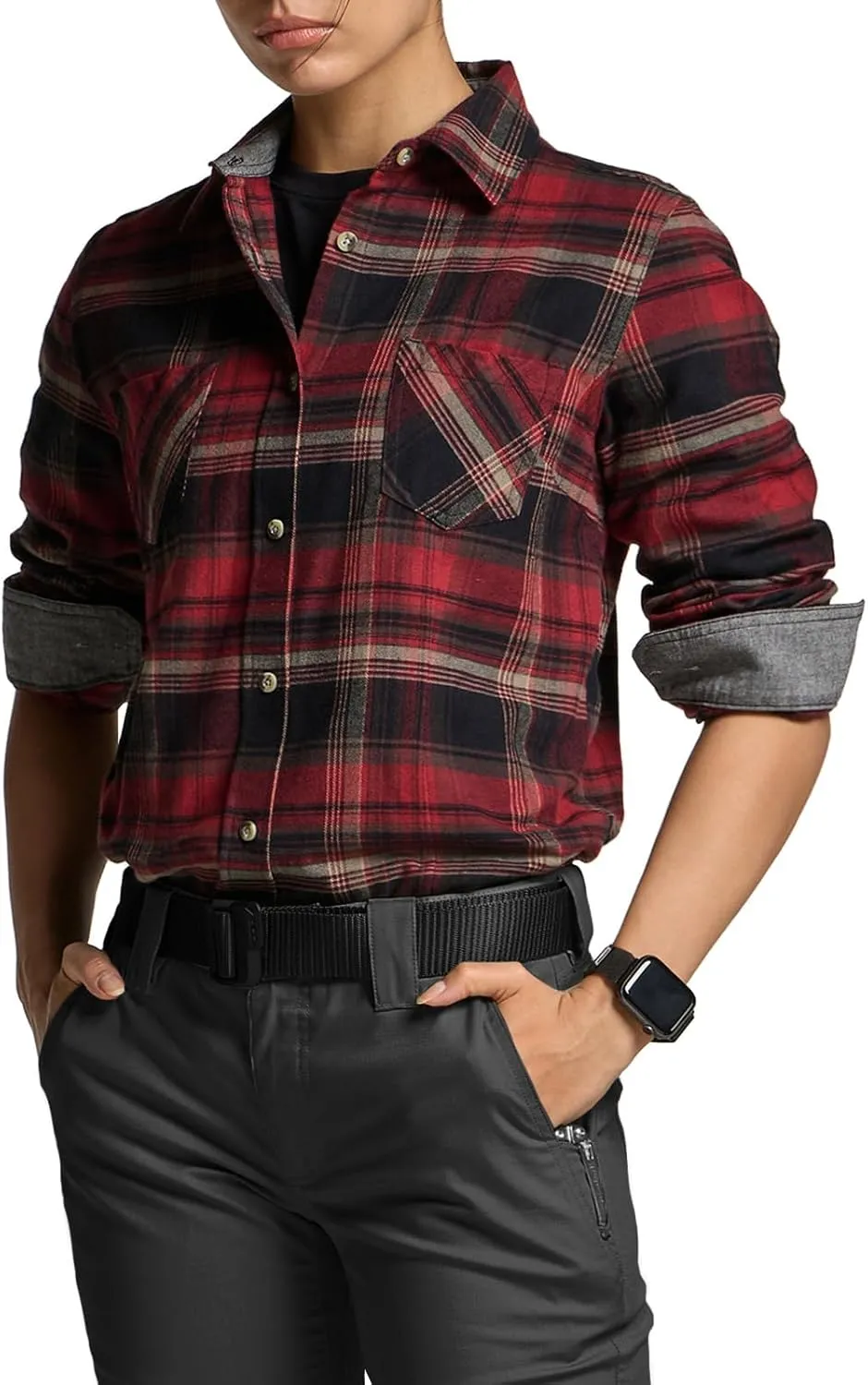 CQR Women's Plaid Flannel Shirt Long Sleeve, All-Cotton Soft Brushed Casual Button Down Shirts