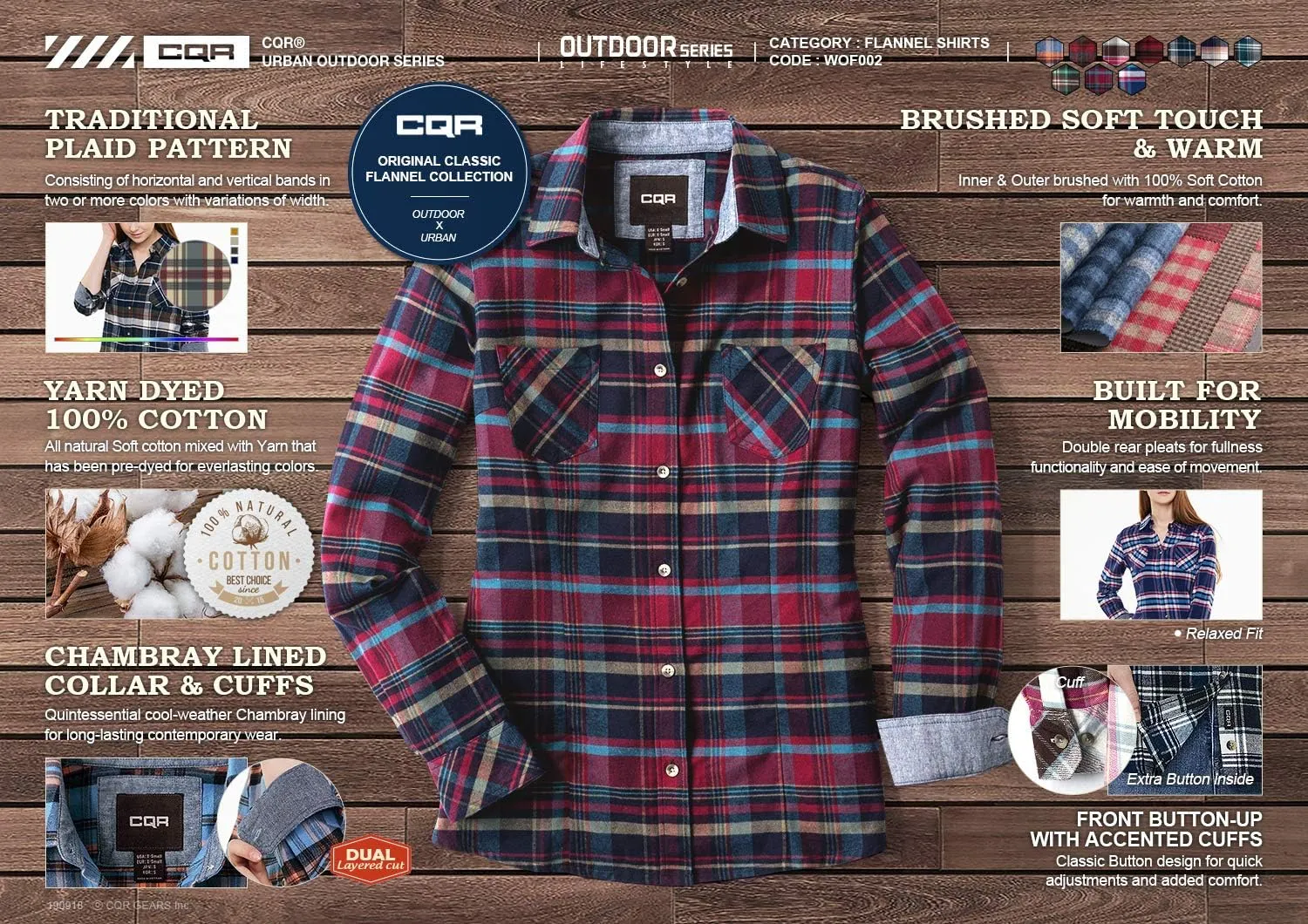 CQR Women's Plaid Flannel Shirt Long Sleeve, All-Cotton Soft Brushed Casual Button Down Shirts
