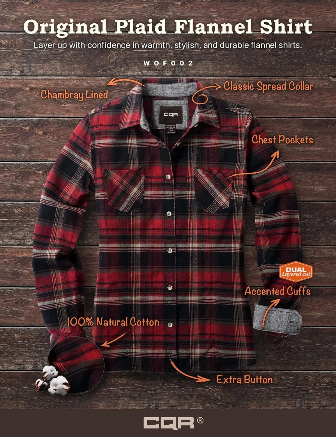 CQR Women's Plaid Flannel Shirt Long Sleeve, All-Cotton Soft Brushed Casual Button Down Shirts