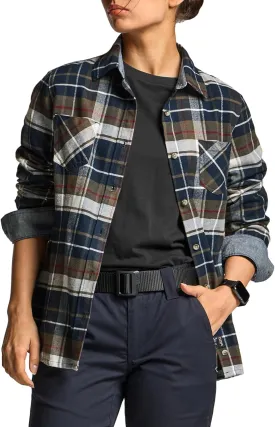 CQR Women's Plaid Flannel Shirt Long Sleeve, All-Cotton Soft Brushed Casual Button Down Shirts
