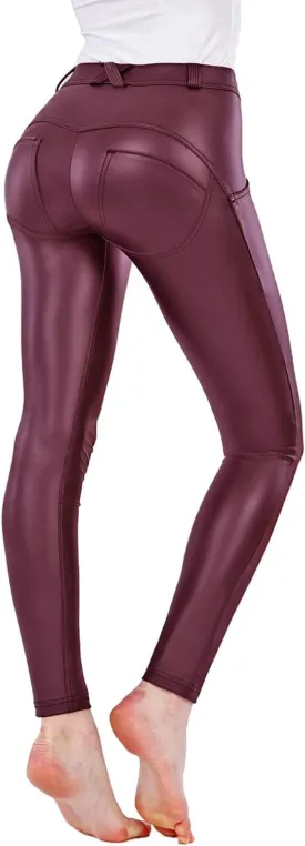FITTOO Women's Faux Patent Leather Leggings PU Pleather Pants Butt Lift Hip Push Up High Waisted