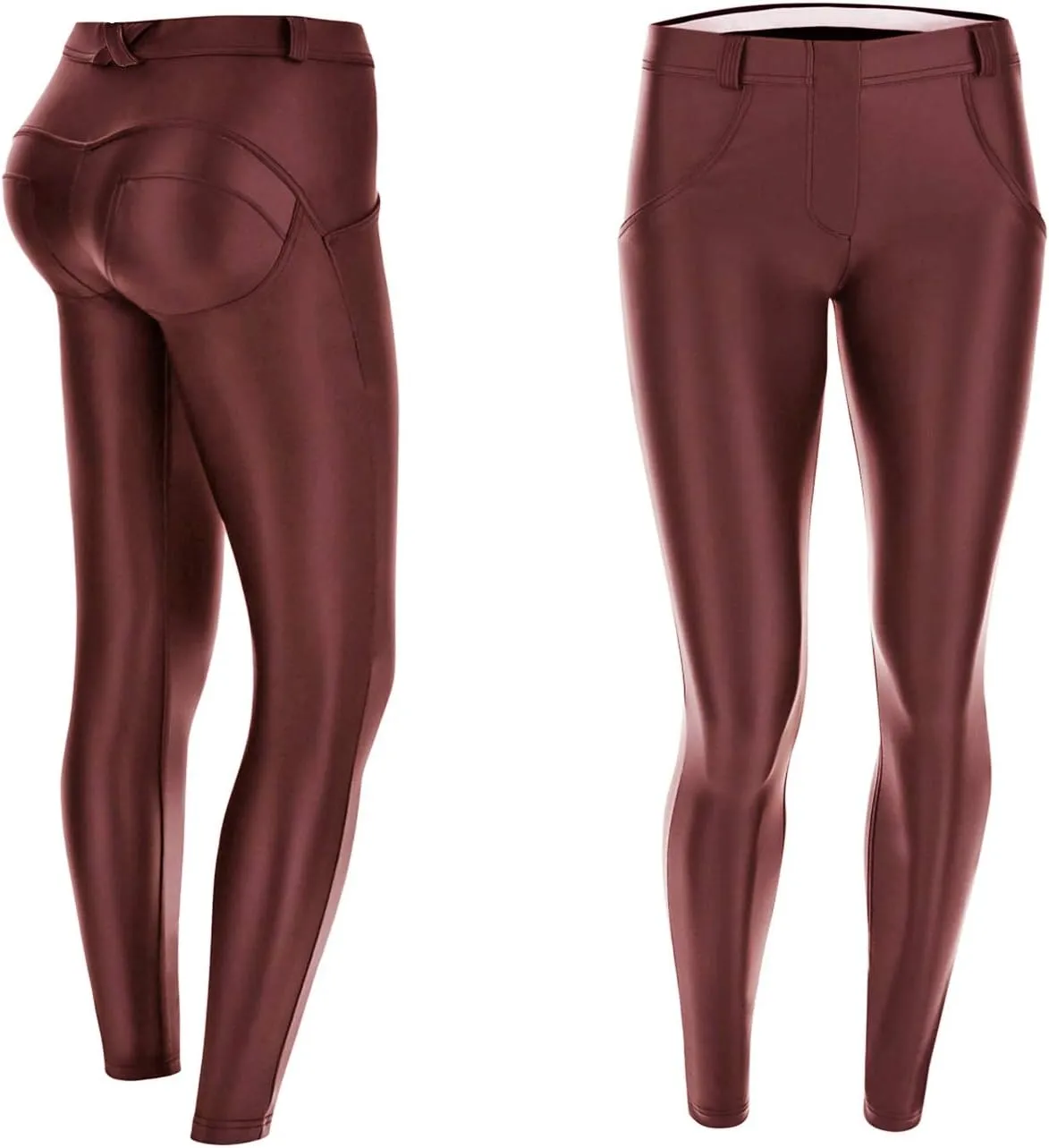 FITTOO Women's Faux Patent Leather Leggings PU Pleather Pants Butt Lift Hip Push Up High Waisted
