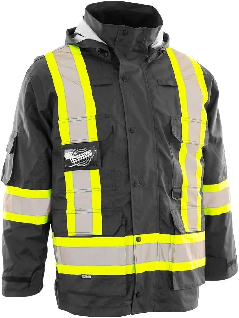 Forcefield 4-in-1 Hi-Vis Safety Parka Removable Bomber Jacket Reflective Tape Ripstop Fabric Water & Windproof Mesh-Lined