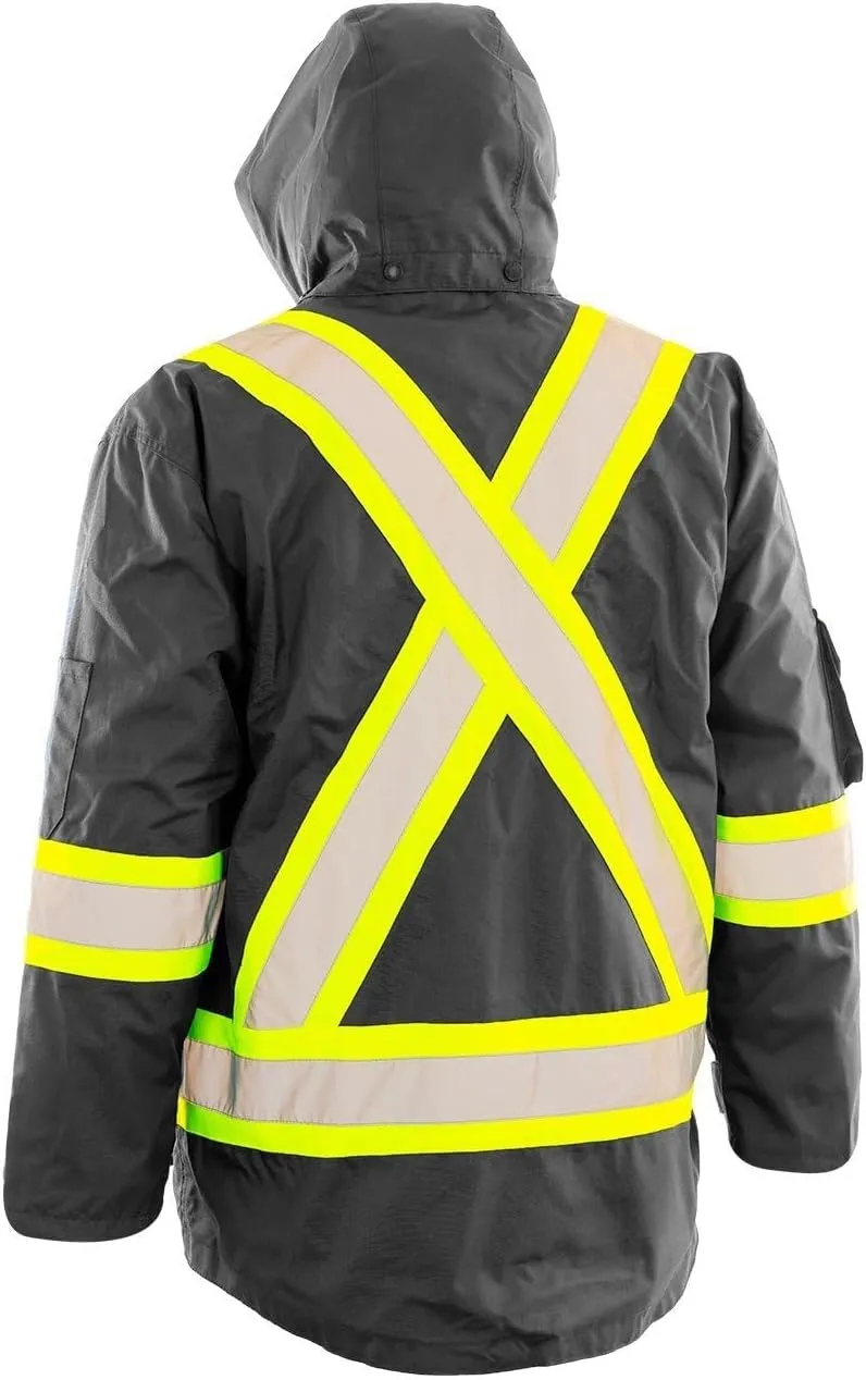 Forcefield 4-in-1 Hi-Vis Safety Parka Removable Bomber Jacket Reflective Tape Ripstop Fabric Water & Windproof Mesh-Lined