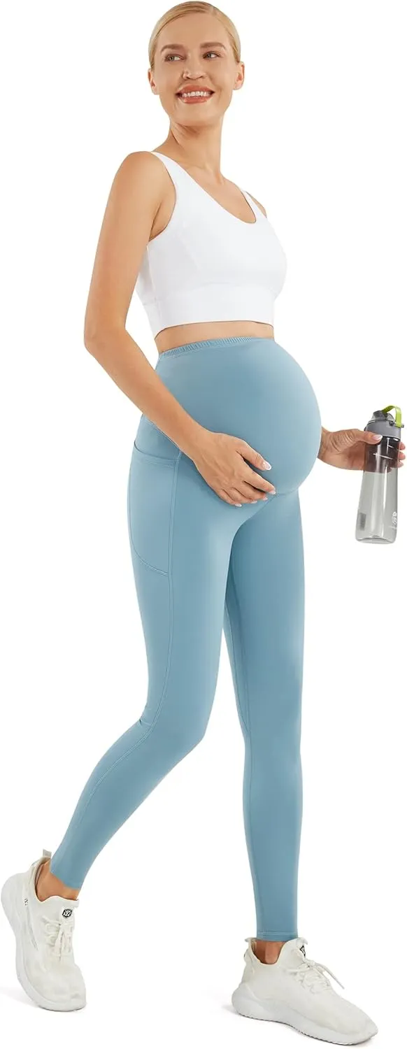 JOYSPELS Smooth Feeling Maternity Leggings Over The Belly with Pockets Workout Pregnancy Leggings