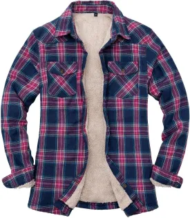 Lisskolo Women's Sherpa Flannel Jacket with Hand Pockets,Warm Fleece Lined Button Up Plaid Flannel Shirt Jackets