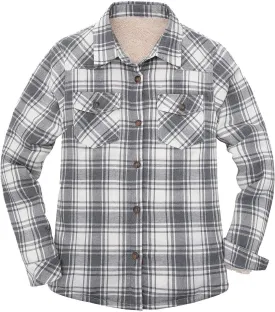 Lisskolo Women's Sherpa Flannel Jacket with Hand Pockets,Warm Fleece Lined Button Up Plaid Flannel Shirt Jackets