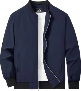 MAGCOMSEN Men's Bomber Jacket Lightweight Casual Zip Up Windbreaker Spring Fall Golf Coat with Pockets