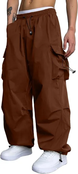 Men's Baggy Cargo Pants Casual Parachute Pant Drawstring Elastic Waist Loose Fit Athletic Joggers Sweatpants with Pockets