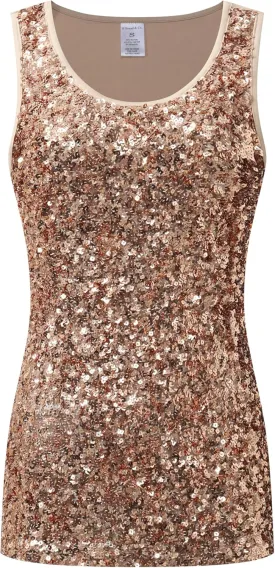 OThread & Co. Women's Glitter Sequin Tank Top Sleeveless Scoop Neck Night Out Party Top
