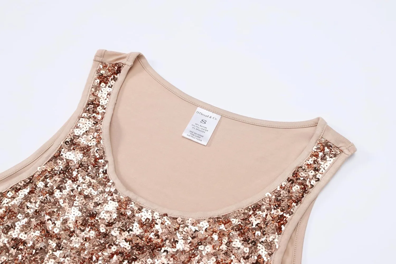 OThread & Co. Women's Glitter Sequin Tank Top Sleeveless Scoop Neck Night Out Party Top