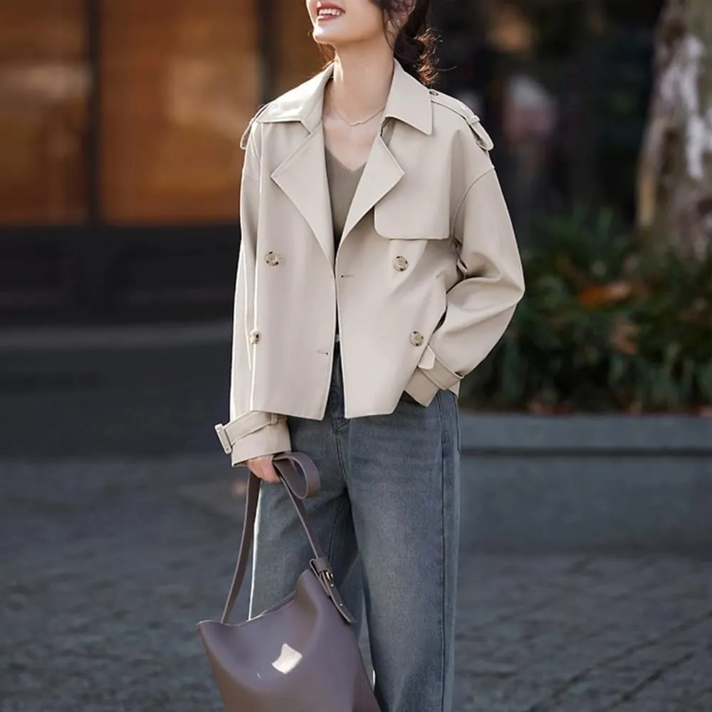 Short Trench Coat for Women 2024, Casual and Simple Women's Stylish Versatile Short Trench Coat