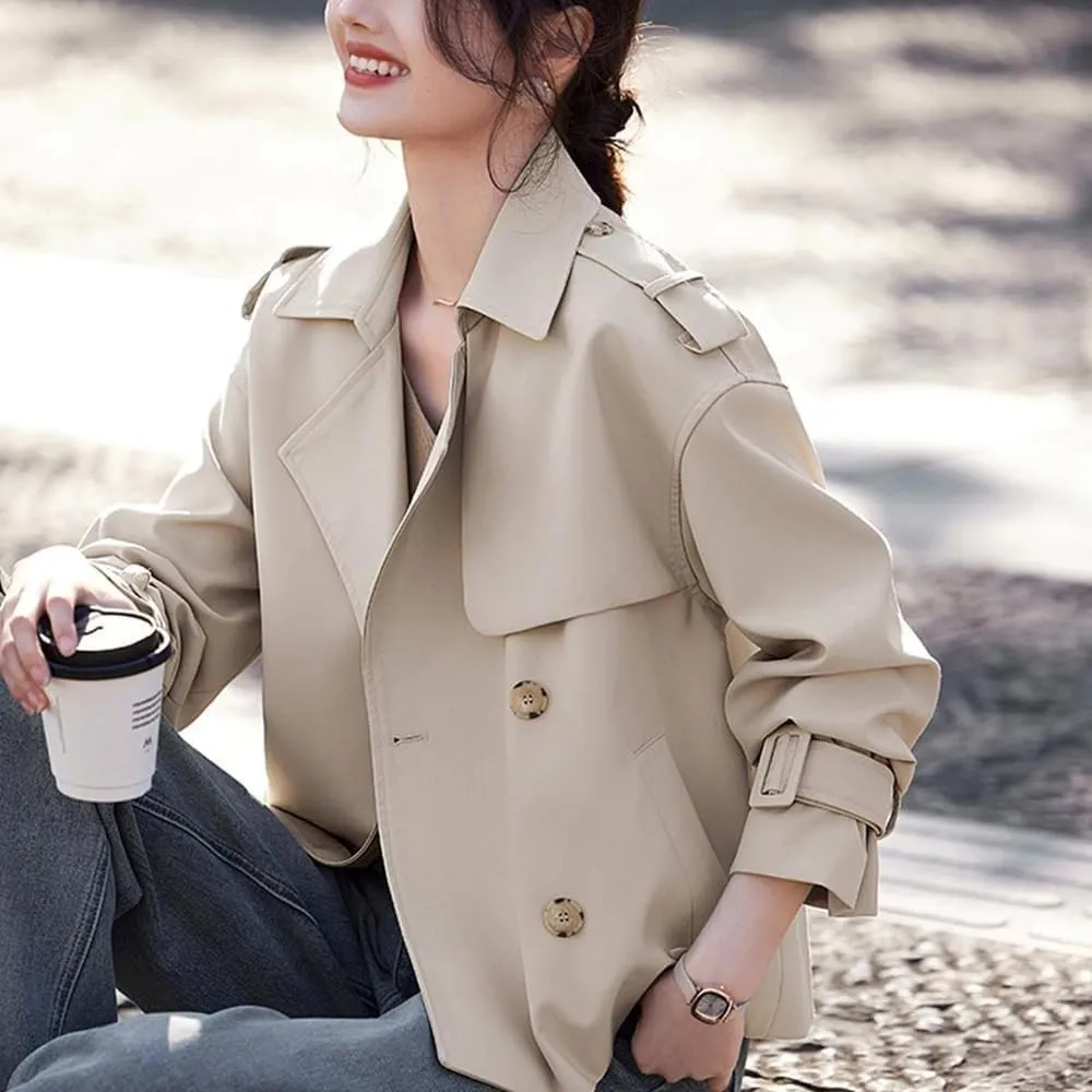 Short Trench Coat for Women 2024, Casual and Simple Women's Stylish Versatile Short Trench Coat