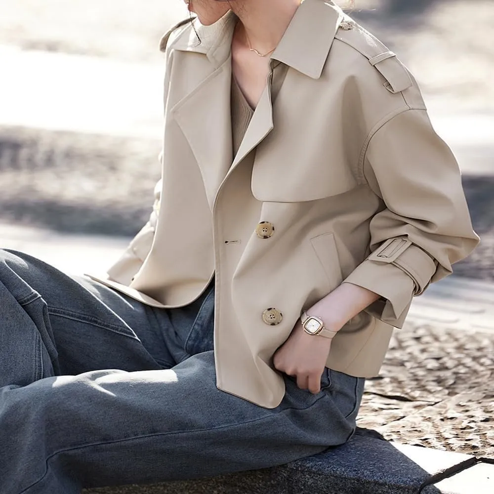 Short Trench Coat for Women 2024, Casual and Simple Women's Stylish Versatile Short Trench Coat