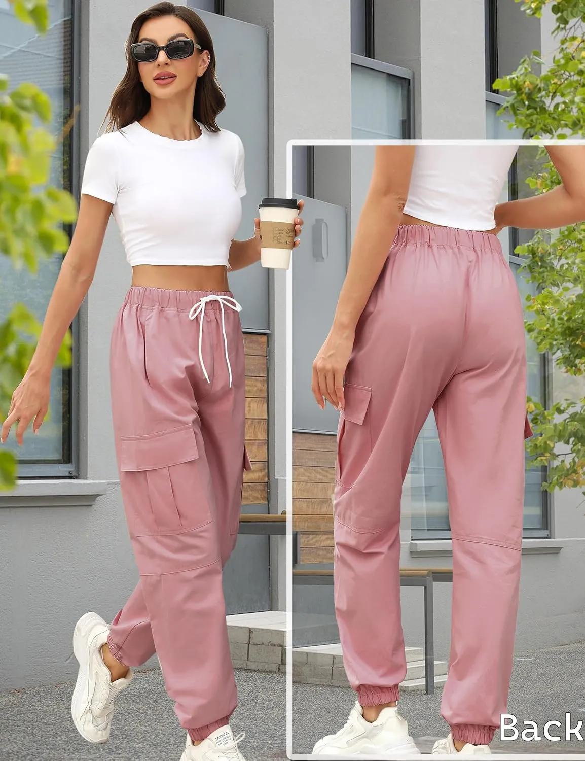 Teen Girls & Womens Cargo Pants Baggy Elastic Waist Cargo Joggers for Women Oversized Casual Work Pants Trousers