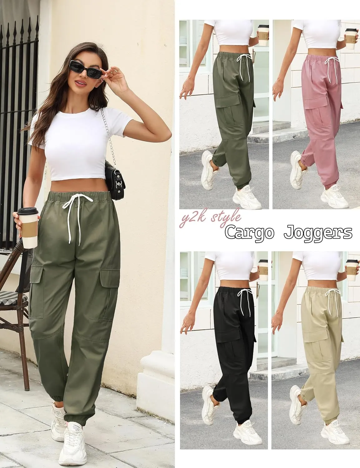 Teen Girls & Womens Cargo Pants Baggy Elastic Waist Cargo Joggers for Women Oversized Casual Work Pants Trousers