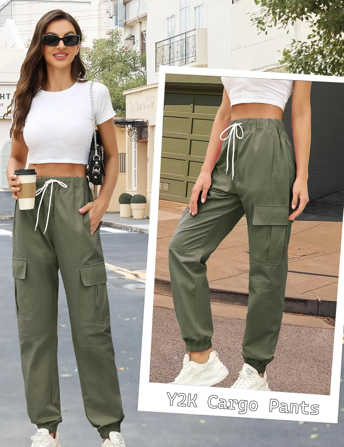 Teen Girls & Womens Cargo Pants Baggy Elastic Waist Cargo Joggers for Women Oversized Casual Work Pants Trousers