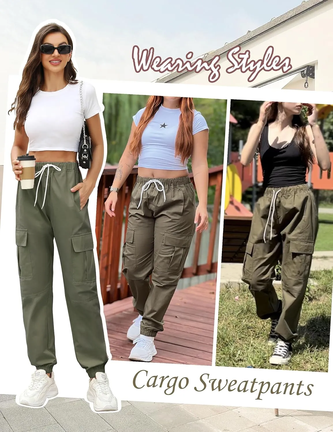 Teen Girls & Womens Cargo Pants Baggy Elastic Waist Cargo Joggers for Women Oversized Casual Work Pants Trousers