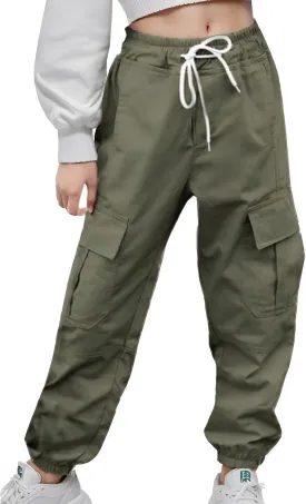 Teen Girls & Womens Cargo Pants Baggy Elastic Waist Cargo Joggers for Women Oversized Casual Work Pants Trousers