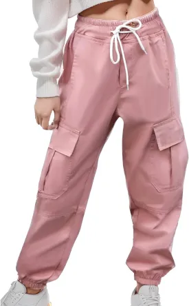 Teen Girls & Womens Cargo Pants Baggy Elastic Waist Cargo Joggers for Women Oversized Casual Work Pants Trousers