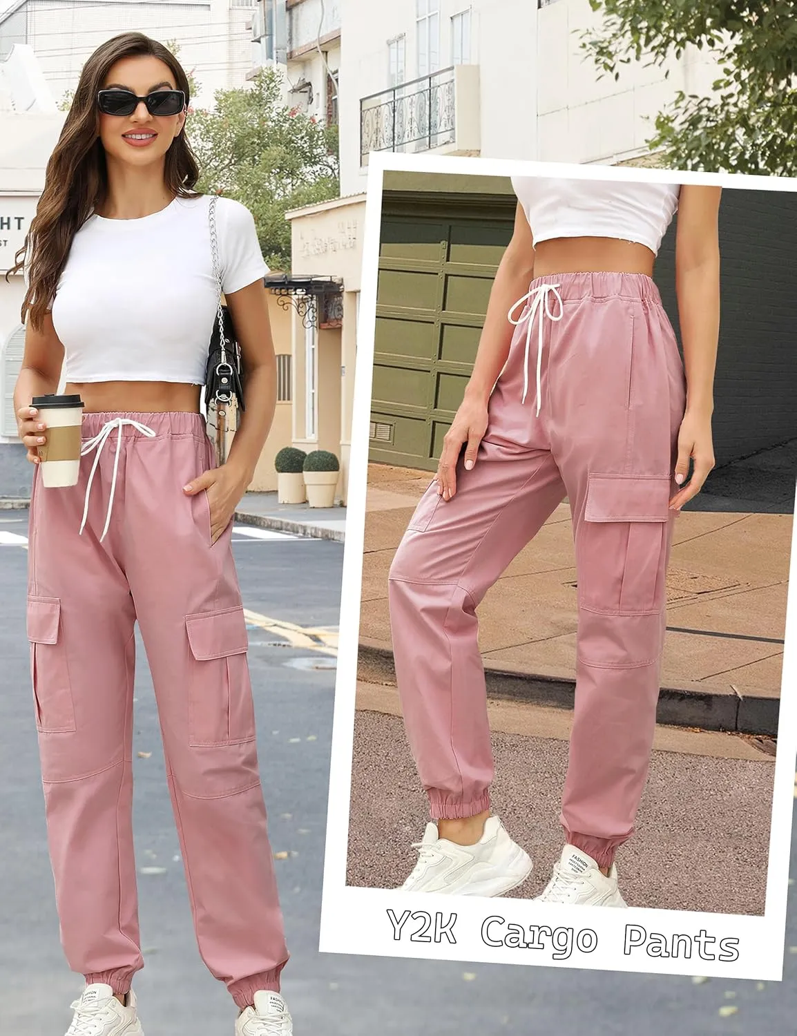 Teen Girls & Womens Cargo Pants Baggy Elastic Waist Cargo Joggers for Women Oversized Casual Work Pants Trousers