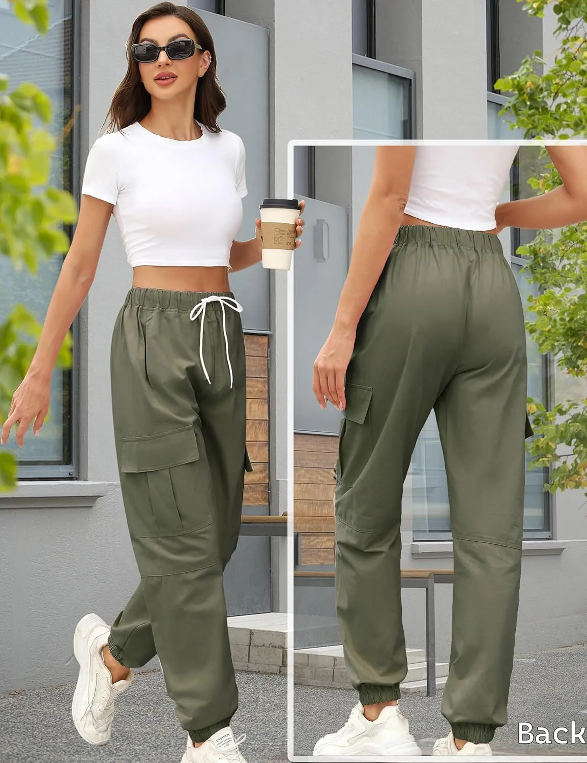 Teen Girls & Womens Cargo Pants Baggy Elastic Waist Cargo Joggers for Women Oversized Casual Work Pants Trousers