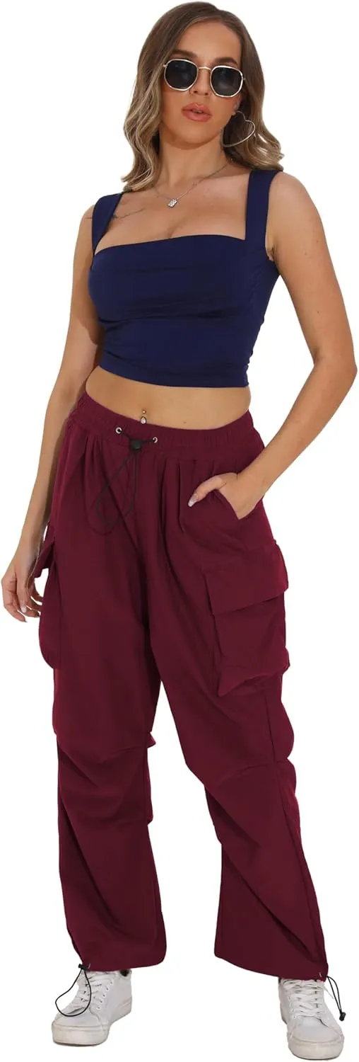 TSMNZMU Womens Baggy Cargo Pants Casual Hiking Trousers Loose Fit Parachute Pants Y2K Hight Waist Mutil Pocket Trousers