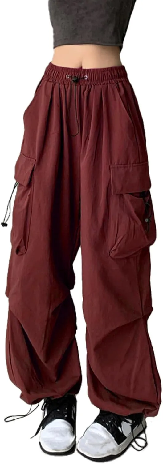 TSMNZMU Womens Baggy Cargo Pants Casual Hiking Trousers Loose Fit Parachute Pants Y2K Hight Waist Mutil Pocket Trousers