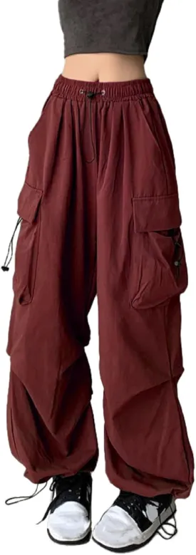 TSMNZMU Womens Baggy Cargo Pants Casual Hiking Trousers Loose Fit Parachute Pants Y2K Hight Waist Mutil Pocket Trousers