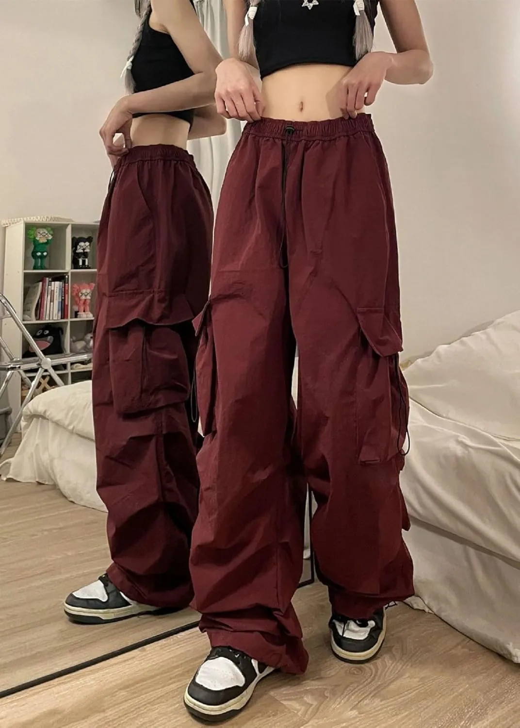 TSMNZMU Womens Baggy Cargo Pants Casual Hiking Trousers Loose Fit Parachute Pants Y2K Hight Waist Mutil Pocket Trousers