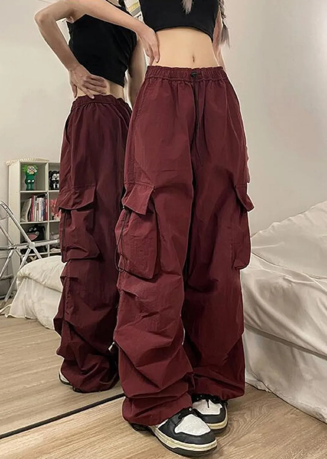 TSMNZMU Womens Baggy Cargo Pants Casual Hiking Trousers Loose Fit Parachute Pants Y2K Hight Waist Mutil Pocket Trousers