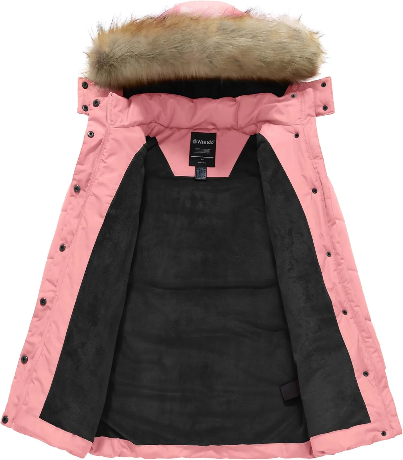 wantdo Girl's Winter Coat Long Puffer Jacket Fleece Parka with Hood Waterproof