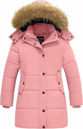 wantdo Girl's Winter Coat Long Puffer Jacket Fleece Parka with Hood Waterproof