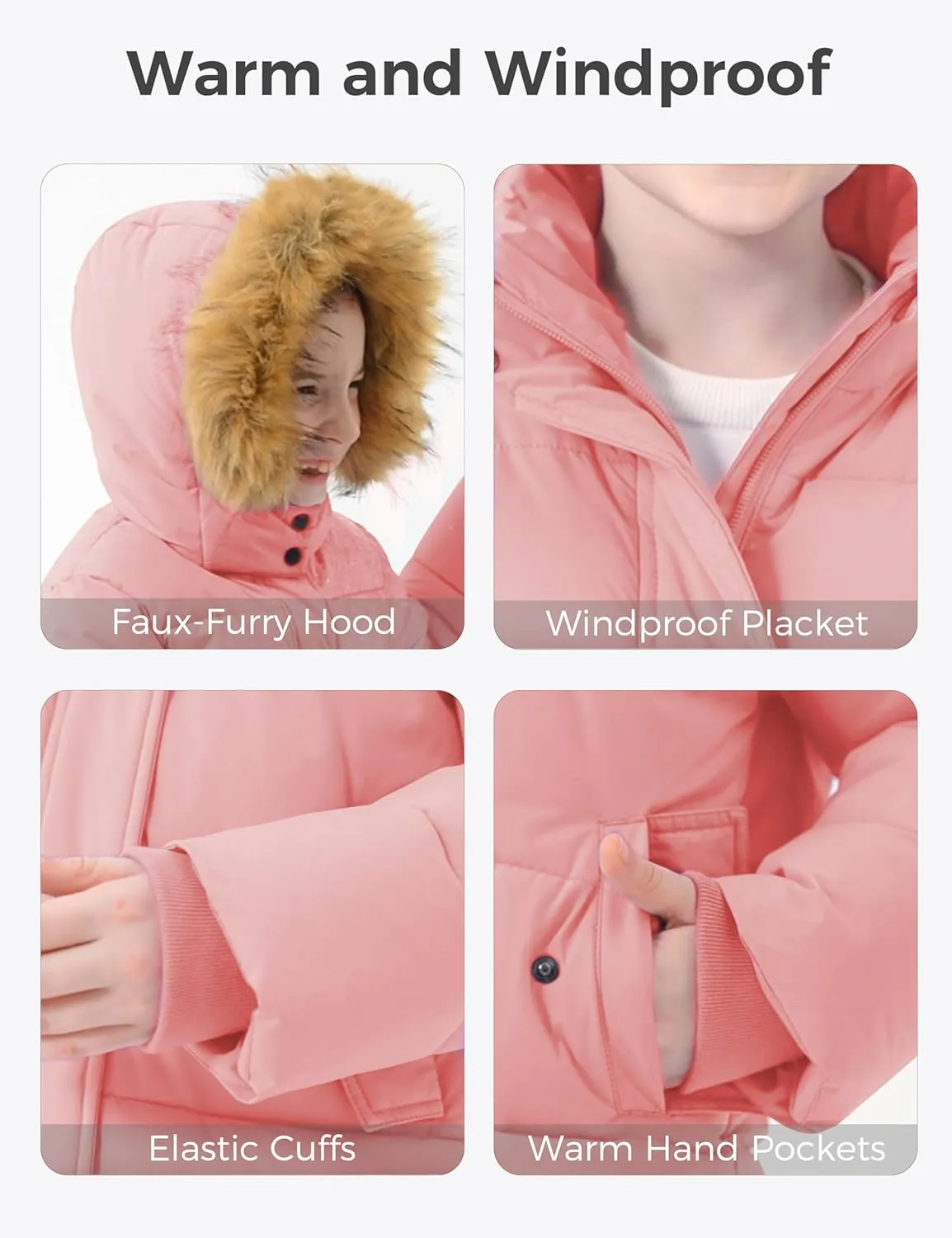 wantdo Girl's Winter Coat Long Puffer Jacket Fleece Parka with Hood Waterproof