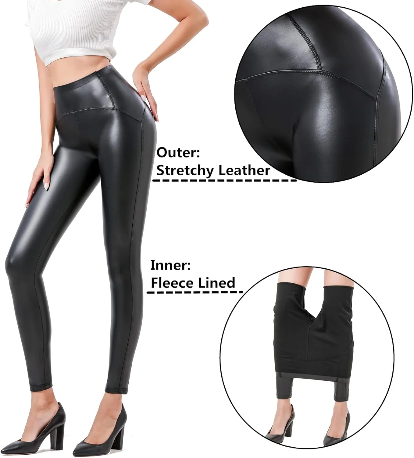 Women Faux Leather Leggings Stretchy High Wiasted Warm Leather Tight Pants