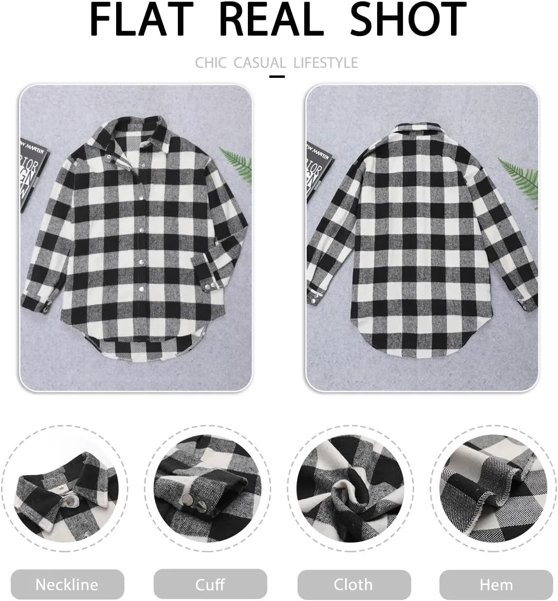 Women's Casual Long Sleeve Tops Fall Blouses Flannel Plaid Button-Down Shirt Jacket with Pockets