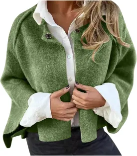 Womens Jackets Cropped Wool Blend Fuzzy Jacket Long Sleeve Open Front Cardigan Oversize Plush Fall Winter Outerwear
