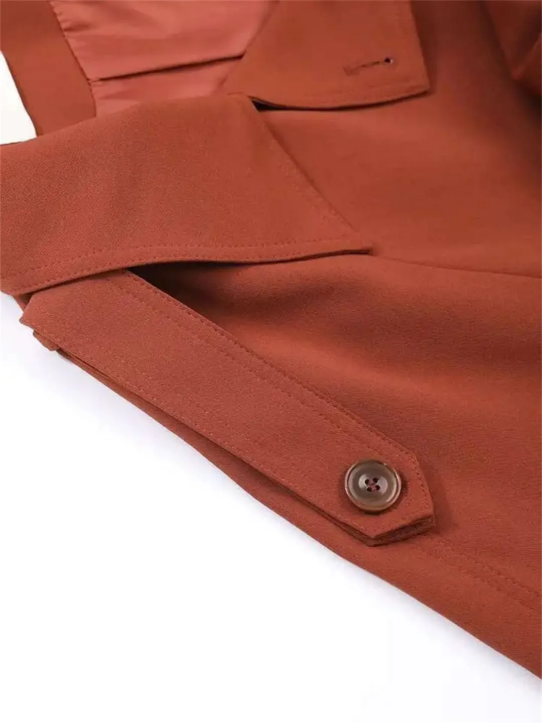 Women's Lapel Long Sleeve Red Belted Plus Size Long Trench Windbreaker Coat Adjustable Waist Outerwear