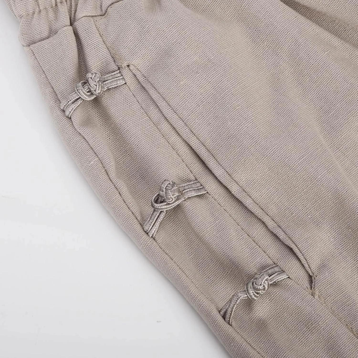 Women's Pants Cotton Linen Baggy Elastic Waist Button Wide Leg Pants with Pockets Solid Color Trendy Culottes Pant